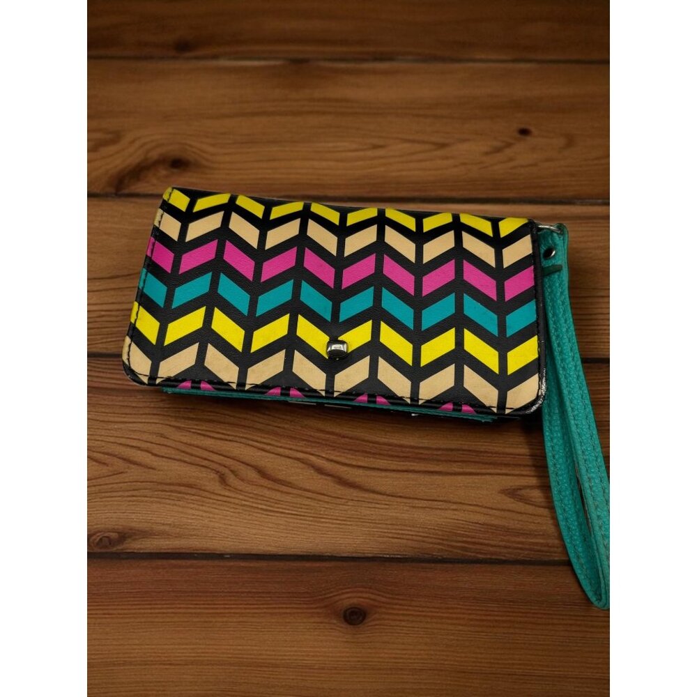 Vintage Multicolor Geometric Wristlet Wallet 6x3.5